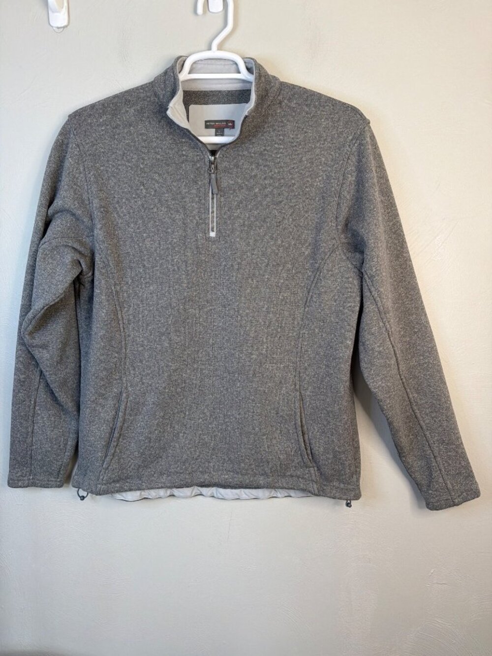 Peter Millar Crown Sport 1/4 Fleece Lined Golf Pullover L Gray Adjustable hem